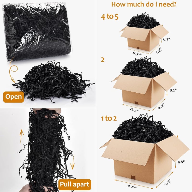 WUINOID Valentines Black Crinkle Cut Paper Shred Filler for Gift Baskets Box Bags, Shredded Paper Grass for Halloween Father's Day Easter Christmas Holiday Packaging Wrapping - Image 2